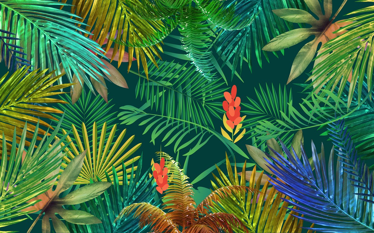 Фреска Сверкающие тропические листья